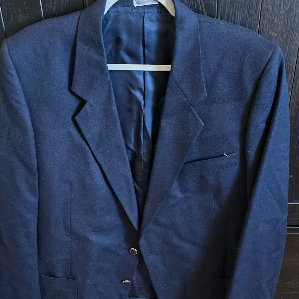 Vintage Roger Stuart Couture Midnight Blue Single Breasted Blazer Mens
